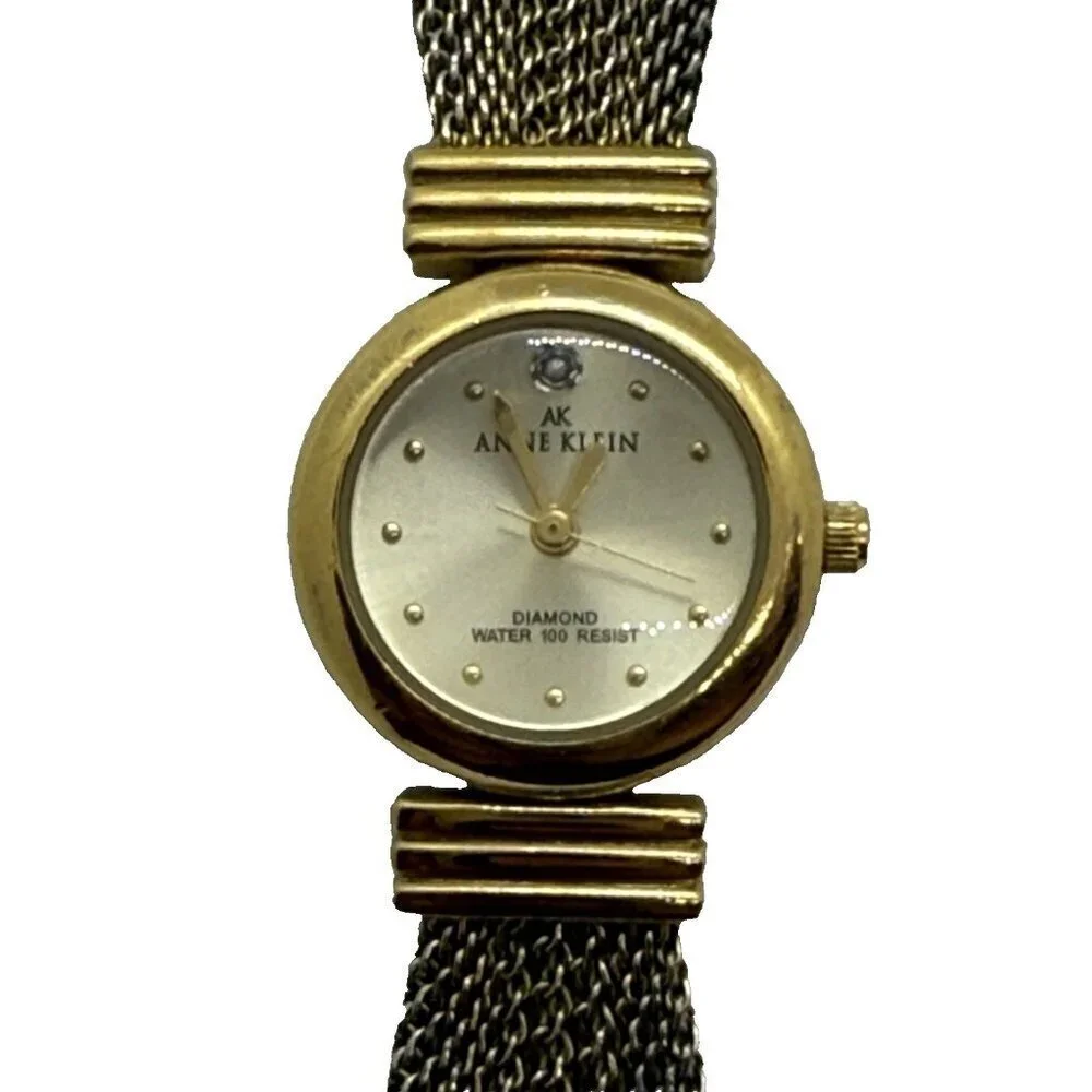 Anne Klein Quartz 10/5360 Diamond Women's Watch Mesh Bracelet Gold Tone WR 100FT